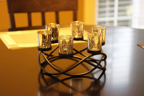 6 Seraphic Iron Round Table Decor Christmas Centerpiece Decorations Candle Holder for Weddings, Outdoor Patio, Dining