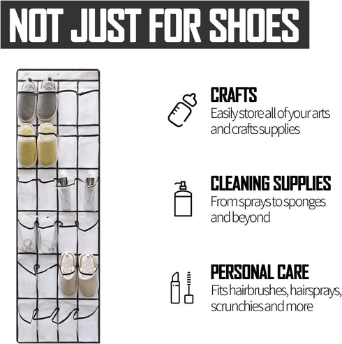 24 Closets 3Hooks, (66"x 19") Over the Door Shoe Organizer, Large Breathable Mesh Pockets, Space Saving Hanging Storage