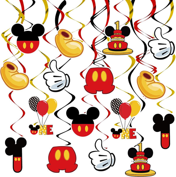 1st Birthday Red Hanging Swirl Decorations, Mouse Theme Party Supplies, Ceiling Streamers, 38 Pcs Party Favors for Kids