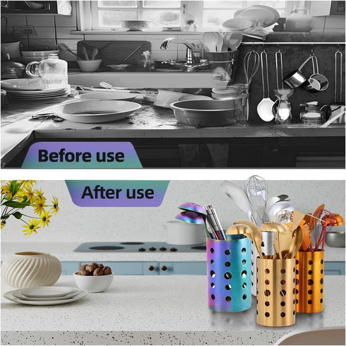 Kitchen Utensil Holder for Countertop, Stainless Steel Caddy for Spatulas, Spoons, Silverware, Kitchen Decor