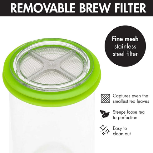 Primula Press and Go Iced Tea Maker, 16-Ounce Travel Tumbler, Green Infuser Bottle, Leak-proof Lid, Dishwasher Safe