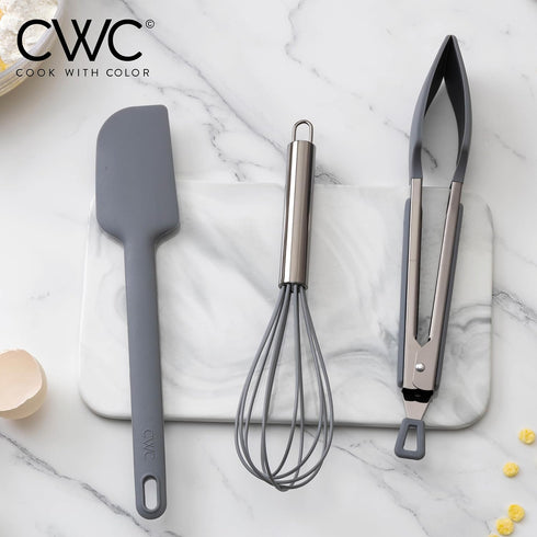 COOK WITH COLOR Silicone Cooking Utensils, 3 Pc Kitchen Utensil Set, Easy to Clean Silicone Kitchen Utensils, Cooking Utensils for Nonstick Cookware, Kitchen Gadgets Set (Grey)