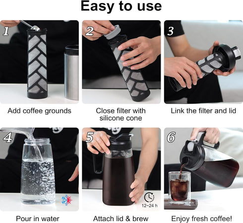 64 oz, 2 Sivaphe Large Ice Cold Coffee Maker Dishwasher Safty Traitan Carafe Pitcher Leak Proof, Iced Hot Coffee/Tea
