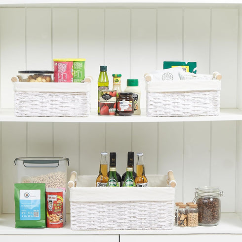 Vagusicc Wicker Storage Basket, Set of 3 Hand-woven Baskets for Organizing, Large Cube Storage Bins with Handles, White