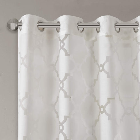Madison Park Eden Single Curtain, Modern Contemporary Light Sheers for Bedroom, 50x84, White, Geometric Pattern