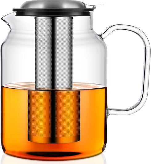 Aquach 85oz Glass Teapot with Stainless Steel Removable Infuser, Stovetop & Dishwasher