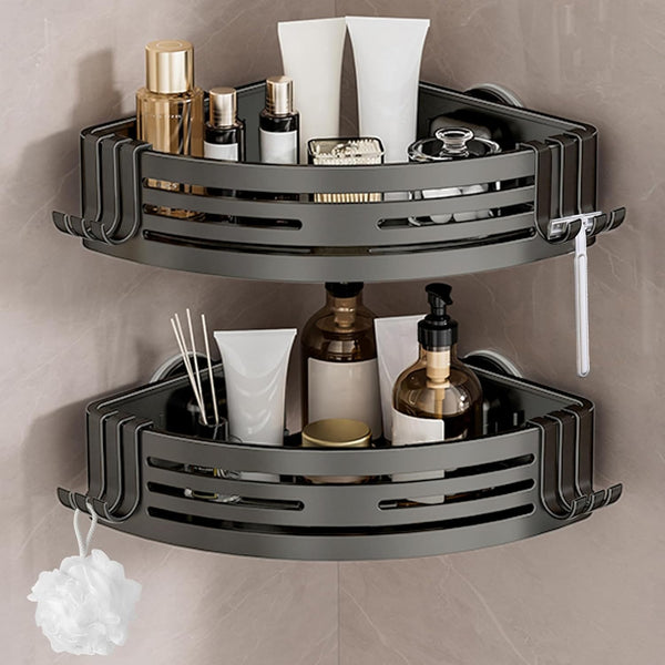 Lekesky Corner Shower Caddy Suction Cup, Corner Shower Shelf with Hooks, Bathroom