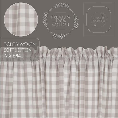 VHC Brands Annie Buffalo Check Farmhouse Kitchen Window Curtains - Lined Valance, 16x72, White & Grey