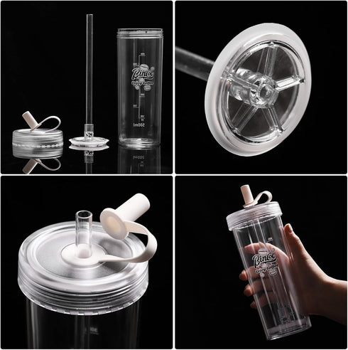 Portable Travel Coffee Press, 16oz, Double Wall with Lids and Straws, Single Serve for Travel, Home