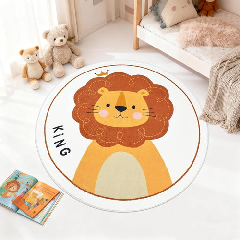 ABREEZE Faux Wool Kids Play Mat 4ft, Animal Round Area Rug Soft
