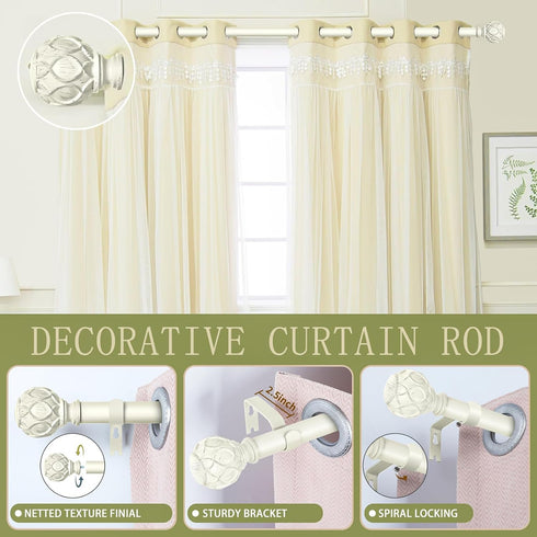 White Curtain Rods for Windows 18 to 60 Inch - 1 Inch Adjustable Heavy Duty Drapery Rods