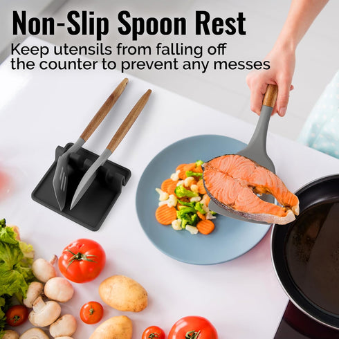 Zulay Kitchen Extra Large Silicone Utensil Rest, BPA-Free Heat-Resistant Spoon Holder with Drip Pad for Stove Top