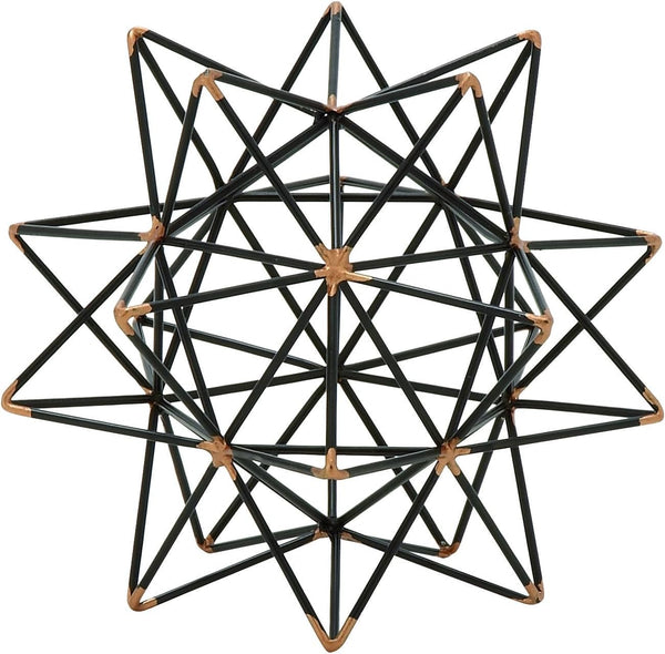 Deco 79 Metal Geometric Decorative Sculpture Home Decor Statue with Gold Accents, 7" x 7" x 7", Black
