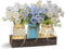 LUEUR 3PCS Artificial Flowers Blue Dahlia in Mason Jars with Wood Tray