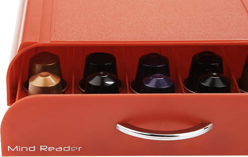 Mind Reader Nespresso Compatible Capsule Drawer, Countertop Organizer for Coffee Pod Storage, 9.25"L x 15"W x 2"H, Red