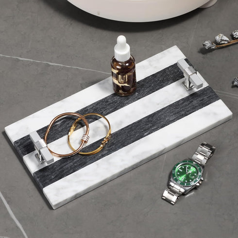 Guest Towel Holder Tray for Bathroom, Marble Guest Napkin Holder, Disposable Hand Towel Holder, White and Black