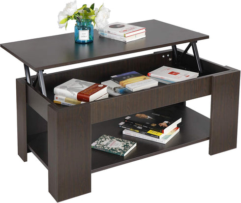 ZENY Lift Top Coffee Table with Hidden Compartment and Storage Shelves Modern
