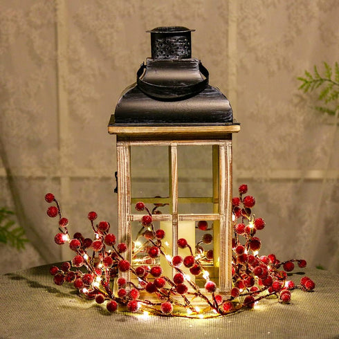 Vanthylit 6FT Red Berry Garland Lights, Battery Operated Christmas Garland with Timer for Holiday Decorations