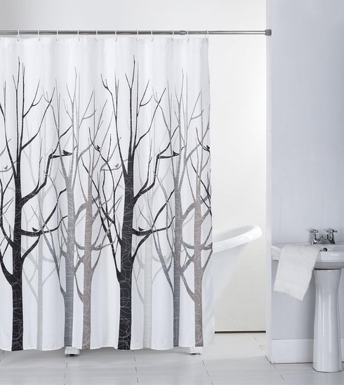 Waterproof Grey Tree Shower Curtain Fabric with Hooks, 72x72 INCH