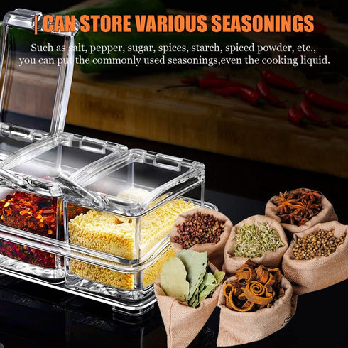 V·RESOURCING Clear Seasoning Box, 3 Pieces Spice Pots Storage Container for Spice, Salt, Sugar, Liquid Condiment Jars