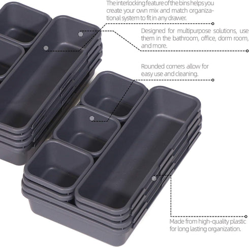 Set of 28 Interlocking Desk Drawer Organizer Tray Dividers for Kitchen, Bathroom, Makeup, Office Storage Bins