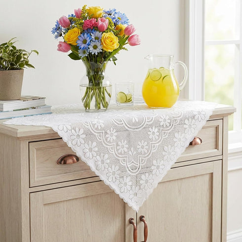 Yuomeaz 35 35 Inch White Lace Table Cloth, x Square Lace Tablecloth, Vintage Embroidered Style Crochet Tablecloths