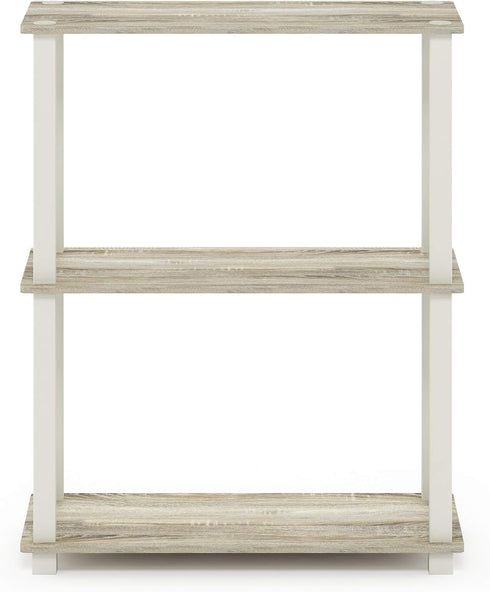 Furinno Turn-S-Tube 3-Tier Compact Display Rack, Multipurpose Shelf with Square Tube, Sonoma Oak/White