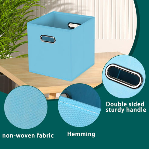 Black Foldable Storage Cubes Bins, Fabric Organizer Baskets with Dual Handles for Home Organization, Set of 3 (Blue)