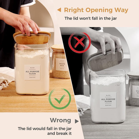 2 Pack 132 110 floz 51 floz large Square Glass Flour and Sugar Containers with Kitchen Pantry Labels - & - Glass Jars