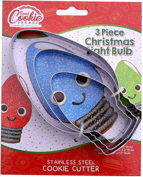 Christmas Light Bulb Cookie Cutter 3 Piece Set, Premium Food-Grade Stainless Steel, Dishwasher Safe