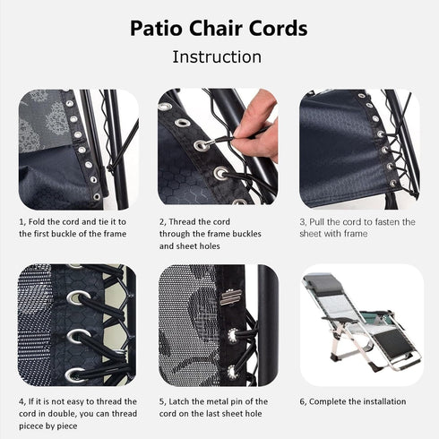 Merrian Living 4 Pack, Zero Gravity Chair Cord Replacement, Elastic Cord for antigravity Chair, Patio Recliner Chair