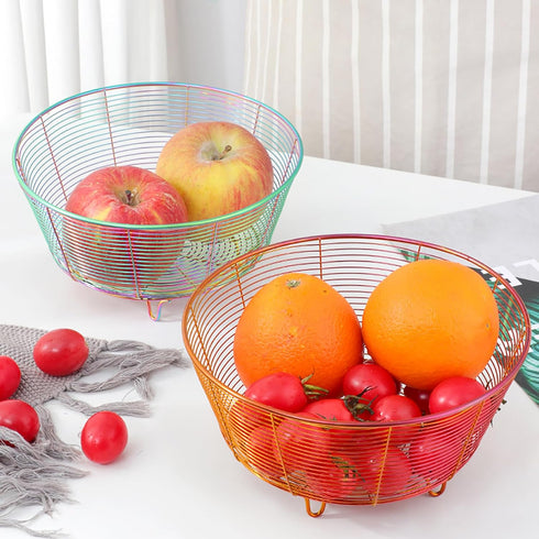 Meisha Round Fruit Bowl, Creative Mesh Fruit Dish Basket Bowl, Round Rainbow Large Metal Wire Storage Baskets, Modern Style Container for Fruit, Vegetables, Bread, Snacks - 8.46" Diameter by Nonbrand