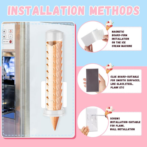 2 16'' 3'' 2 Tioncy Pcs Ice Cream Cone Dispenser Waffle Cones Holder L x Dia with Gaskets for Ice Cream Wall Mount