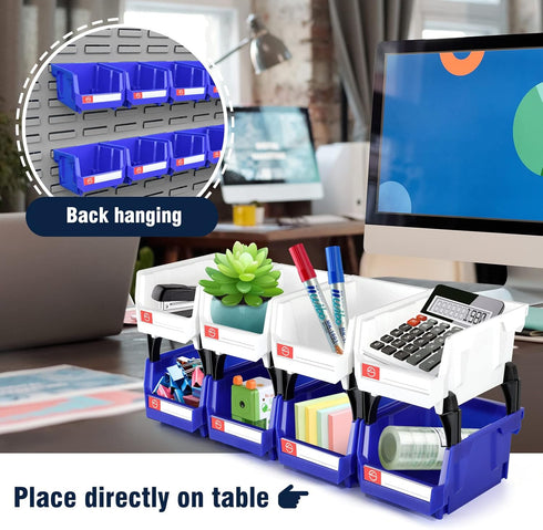 Pe&Hui 6 Pack Storage Organizer Bins, Wall Mount Parts Rack, Stackable Tool Bins for Screws and Office Supplies