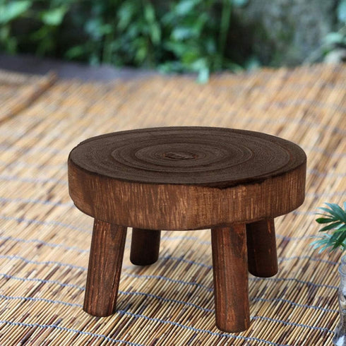 Mini Wooden Stool Flower Display Stand, Potted Plant Shelf Succulents Bonsai Rack, Vintage Wood Grain Garden Plant Pot