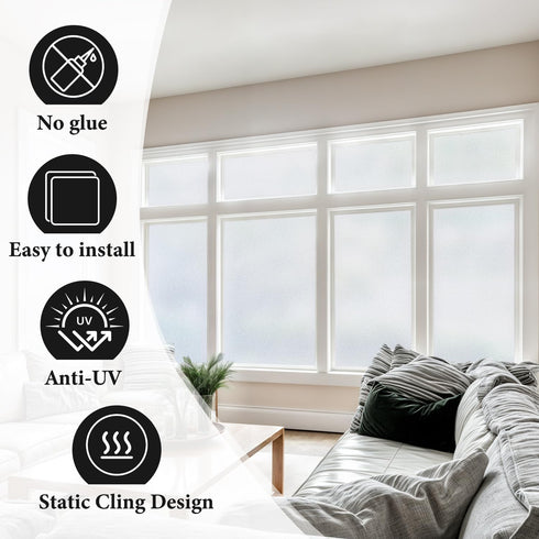 DUOFIRE Natural Frosted Glass Film 23.6in. x 78.7in. S001 - Privacy Window Film, No Glue, Anti-UV