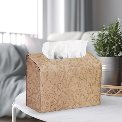 Towel(1-Carved Hennaja Leather Cover for Disposable Paper Hand Towel Box, Compatible with Kleenex Paper Hand Beige)