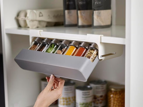 Joseph Joseph Spice Rack Organizer - Grey Under-Shelf Kitchen Cabinet Storage Solution for Spices