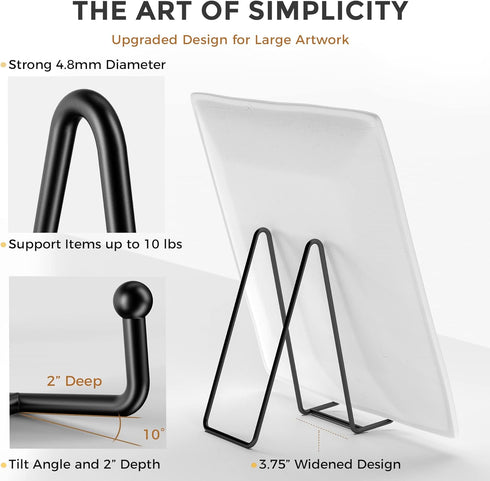 TR-LIFE 4 Pack 8 Inch Large Plate Stands for Display - Metal Frame Holder + Plate Holder Stand for Picture, Book,