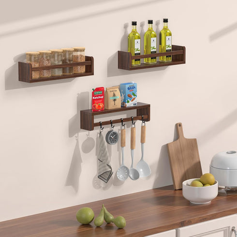 16.5 Inch Set 3 Floating Wall Nursery Book Shelves for Bedrooms Kids Walnut Color Wooden Baby Book Shelf for Kids Rooms