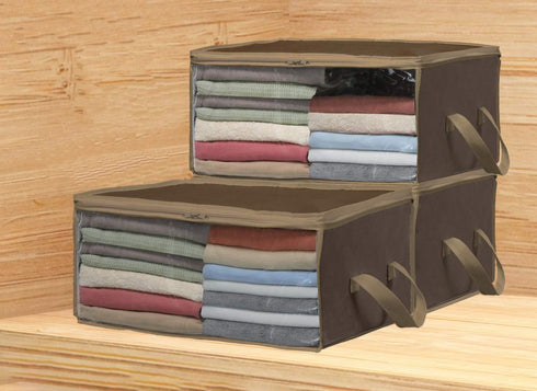 Simple Houseware 3 Pack Foldable Closet Organizer Clothing Storage Box with Clear Window, Brown