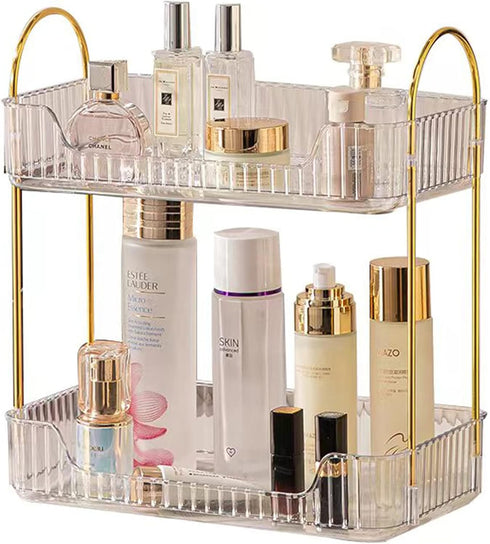 Bathroom Counter Organizer, 2 Tier Clear Cosmetics Skincare Shelf for Makeup, Perfume, Dresser Vanity Tray