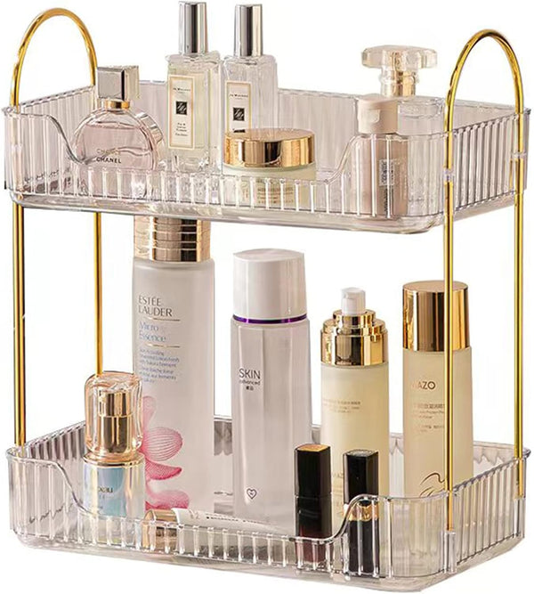 Bathroom Counter Organizer, 2 Tier Clear Cosmetics Skincare Shelf for Makeup, Perfume, Dresser Vanity Tray