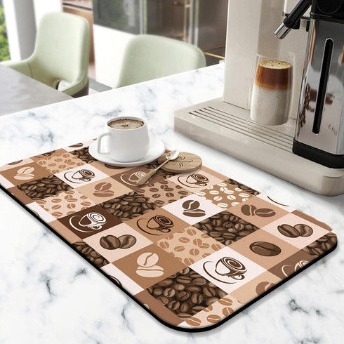 Coffee Bar Mat Accessories for Countertop Super Absorbent Anti-Slip Silicone Dish Drying Mats for Kitchen Counter Draining Pad Decor Gift Fit Coffee Maker Coffee Pot Espresso Machine 19inx12in