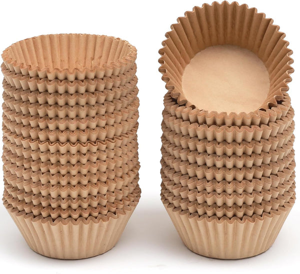 qiqee 600 Count Mini Cupcake Liners, Natural Muffin Liners, Food Grade Brown Baking Cups Paper No Smells