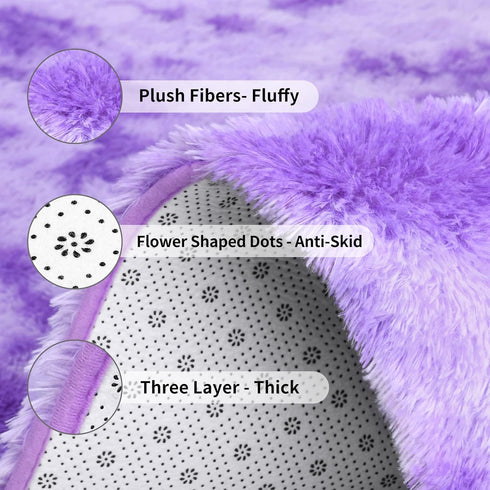 5x8 FlyDOIT Purple Tie-Dyed Large Rugs for Living Room, Feet Shaggy Rug Fluffy Throw Carpets, Ultra Soft Plush Modern