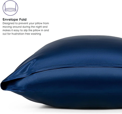 Tafts Pillow Cases - 22mm 100% Pure Mulberry 6A Silk Pillowcase with Zipper Closure (Navy Blue, Queen 20x30 1pc)