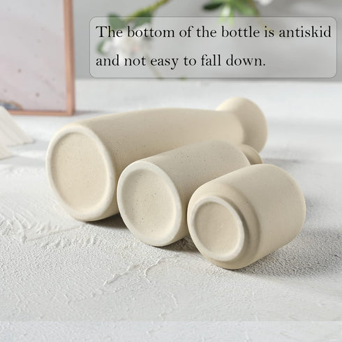 Set-3 CEMABT Beige Ceramic vase Small Flower vases for Decor,Modern Boho Farmhouse Home Decor,Decorative vase