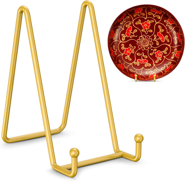 TR-LIFE Plate Stands for Display - 6 Inch Plate Holder + Metal Frame Stand for Picture, Decorative Plate (Gold 2 Pack)