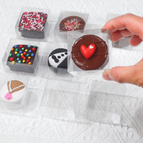 RomanticBaking 50pcs Clear Macaron Box for Chocolate Covered Ore Cookies, 2.17"×2.17"×1.38", Wedding Favors